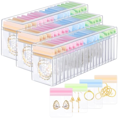 Kenning 63 Pcs Acrylic Jewelry Case Organizer, Clear Jewelry Organizers Holder with Portable Anti Tarnish Storage Bags for...