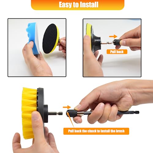 30Pcs Drill Brush Attachment Set,Drill Scrubber Brush Kit Include Scrub Pads, Sponge, Extend Attachment, Drill Cleaning Br...
