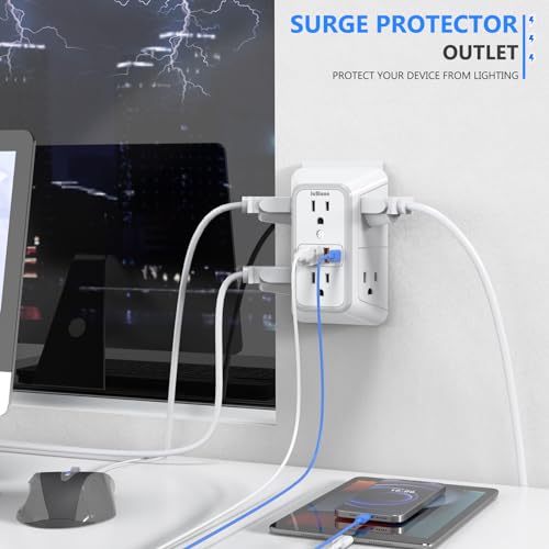 JcBlaon Outlet Extender Surge Protector - 6 Outlet Splitter with 4 USB Ports (2 USB C), Multiple Plug Expander Wall Charge...