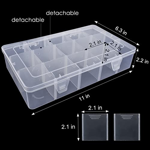 Exptolii 15 Large Grids Plastic Organizer Box with Dividers, Clear Compartment Container Storage for Washi Tapes Beads Cra...