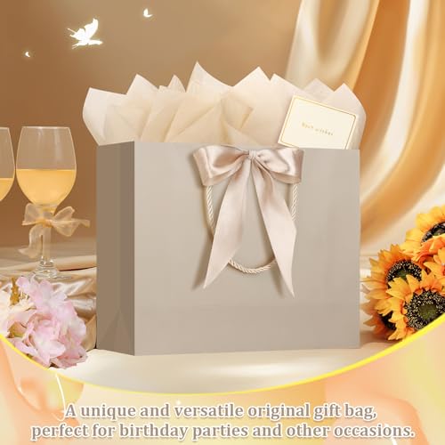 1PCS Large Gift Bag with Ribbon and 2 Tissue Paper 1 Greeting Card, Portable Paper Gift Bags with Handles, Paper Bags for ...