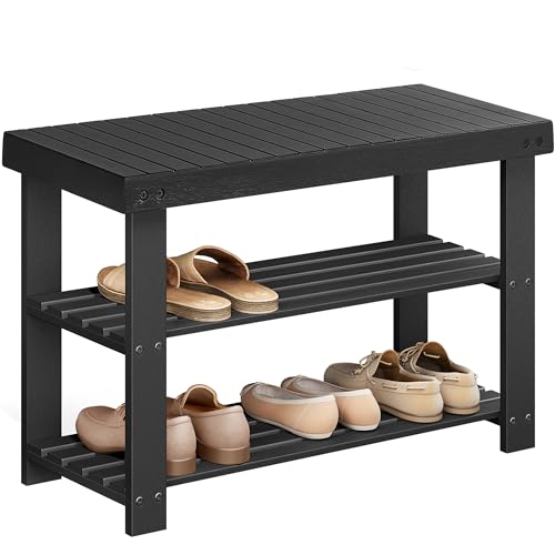 SONGMICS Shoe Rack Bench, 3-Tier Bamboo Shoe Storage Organizer, Entryway Bench, Holds Up to 286 lb, 11.3 x 27.6 x 17.8 Inc...