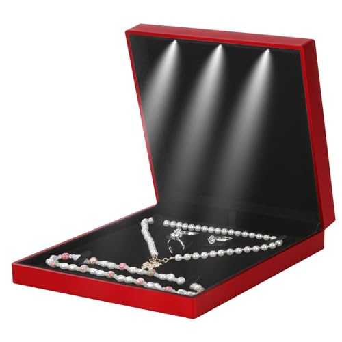 LETURE Large Velvet Jewelry Set Gift Box, Necklace Box With LED Light, Elegant Velvet Gift Box For Bracelet Necklace Earri...