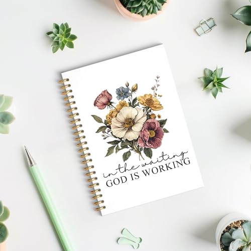 ROXMART Christian Floral Glitter Spiral Notebook, Bible Verse Journal, Christian Gifts for Women, in the Waiting God Is Wo...