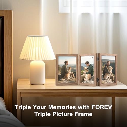 TOFOREVO 4x6 3 Picture Frame Triple Wooden Three Hinged Photo Frame Definition Glass Stand Vertically on Desktop or Tabletop