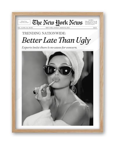 iHery Natural OAK Wood Audrey Hepburn Newspaper Trendy Framed Wall Art, 12x16 in Vintage Headline Canvas Bedroom Wall Deco...