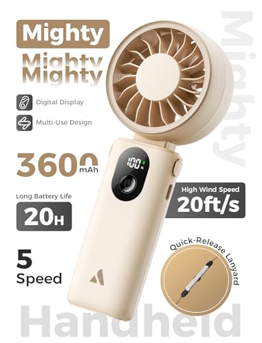 Aecooly Mighty Portable Handheld Fan | 20H Max Cooling Time | 3 Flexible Modes | 5 Speeds Wind | Battery Level Display | U...