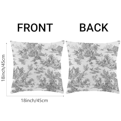 Wsunsal Black Grey Toile Pillow Covers 18x18 Inch Set of 2 Vintage French Country Throw Pillow Cover Farmhouse Square Line...