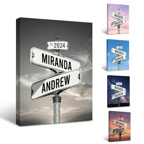 TWING Personalized Street Sign Wall Art for Couples,Custom Name & Date Street Sign Poster Canvas, Wedding Anniversary Pres...
