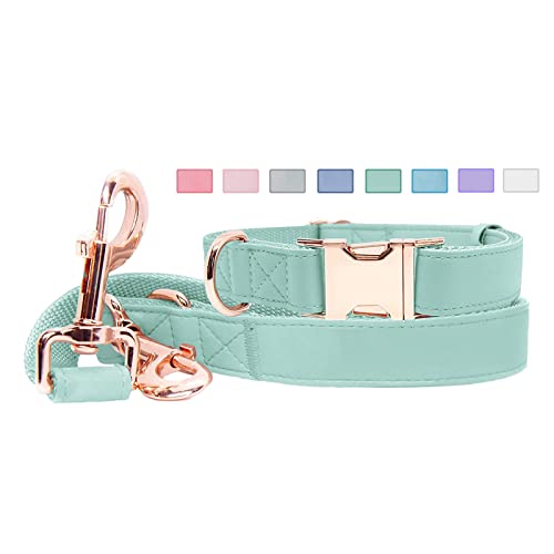 Soft Leather Dog Collar and Leash (6.6') Set - Stylish Rose Gold Heavy Duty Metal Buckle, 4 Adjustable Lengths Leash for S...