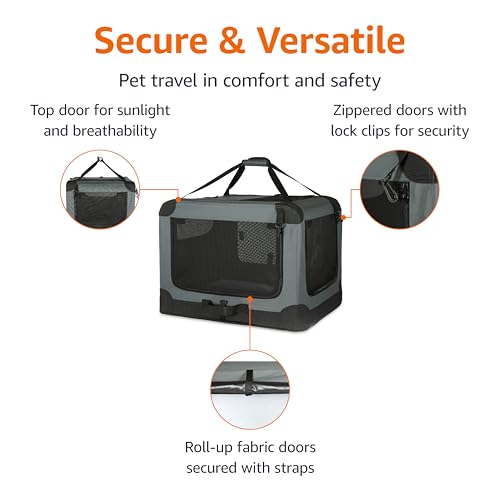 Amazon Basics 4-Door Portable Folding Soft Dog Crate, Collapsible Travel Kennel for Cat, Dog, and Other Small Animals, Pop...
