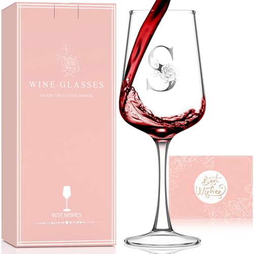 Mothers Day Gifts for Mom Grandma Wife Daughter Her, Personalized Initial Wine Glasses Custom Gift, Birthday Gifts for Wom...