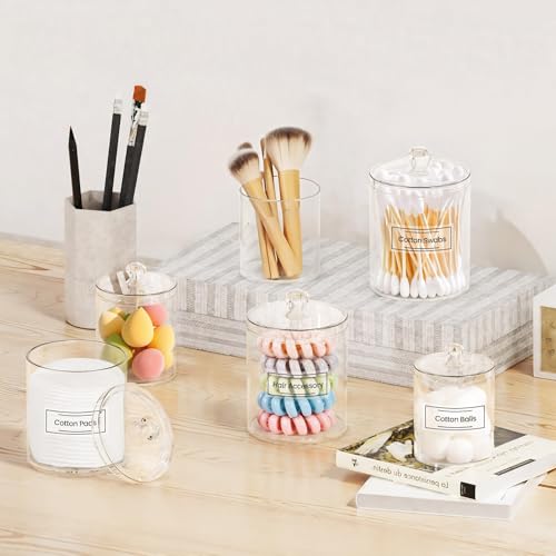 MateeyLife Qtip Holder 6 Pack, Acrylic Q-tip Dispenser for Cotton Pads, Swabs, Balls, Storage Containers for Organizing, C...