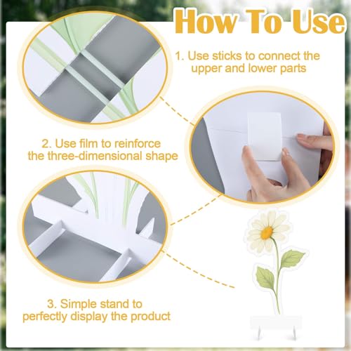 Yookeer 3 Pcs Spring Daisy Party Decorations 40 Inch Large Artificial Flowers Stand-up Signs with Bases Bright Floral Card...