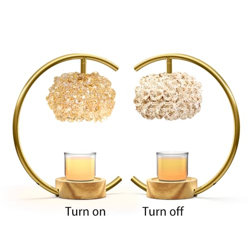 Yeuslor Gold Candle Warmer Lamp for Jar Candles with Adjustable Brightness＆Timer，Handcrafted Crystal＆Wooden Base, Luxuriou...