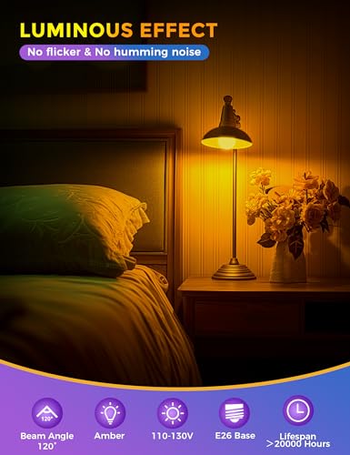 JandCase Amber Light Bulbs for Healthy Sleep, 3W Warm Light Bulbs Blue Light Blocking, Low Watt Light Bulbs 40W Equivalen...