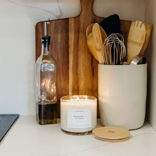 Calyan Wax Co. Seaside & Citrus 3 Wick Scented Candle - 43 Hour Burn - Luxury 3 Wick Soy Candles - Non Toxic Soy Wax Candl...