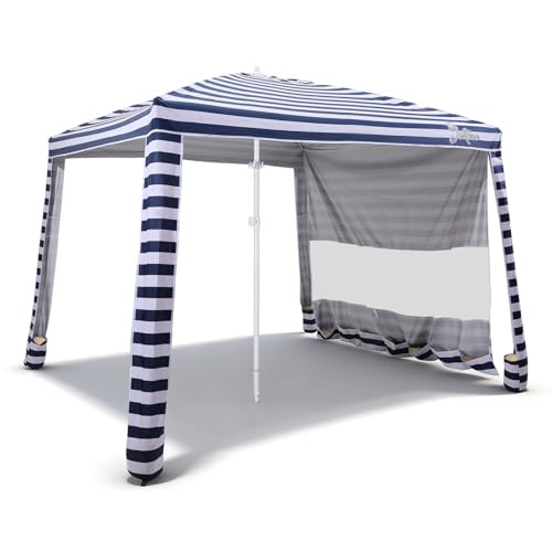 Jihfmo 8x8 Ft Large Beach Cabana Tent, UPF 100+ Windproof Sun Shelter for Family - 64 Sq Ft Big Shade Canopy with Sand Anc...