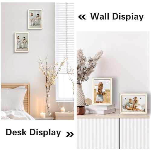 Frametory Enamel Picture Frame - 5x7 Gold Metal Edge White Enamel Picture Frame With Easel and Velvet Back for Tabletop Di...