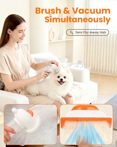 kurtmark Vacuum Dog Brush for Shedding, 4-in-1 Self-Cleaning Slicker & Undercoat Rake, Deshedding Grooming Tool, Anti-Stat...