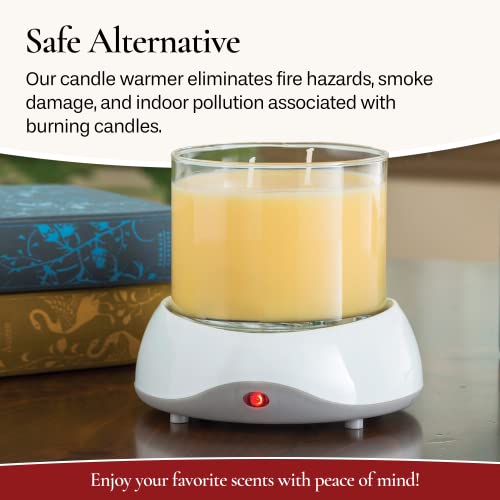 CANDLE WARMERS ETC. Auto Shutoff Candle Warmer Plate (White, Plug-in) – Modern Candle Wax Warmer with 8-Hour Timer