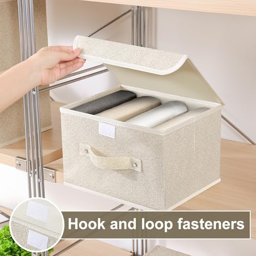 ENUMAIL Storage Boxes, Collapsible Storage Bins with Lids, Cotton and linen cloth Storage Baskets with Handle, for Books, ...
