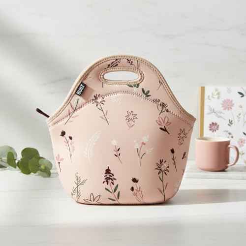 Built Gourmet Getaway Insulated Lunch Bag – Rose Floral Neoprene Tote with Soft Handles & Zipper, Reusable Food Carrier fo...