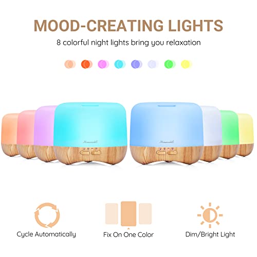 Homeweeks 300ml Essential Oil Diffuser, Quiet Aromatherapy Mist Diffusers for Essential Oils, Wood Grain, Ultrasonic, Remo...