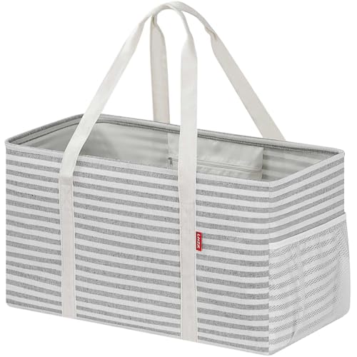 LHZK Standing Extra Large Utility Tote Bag with Metal Wire Frame and the Sides Rinforced, Extra Large Tote Bag with Handl...