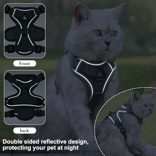 Large Cat Harness and Leash Set for Walking - Escape Proof Adjustable Vest, Reflective Breathable Mesh with 4 Buckles for ...