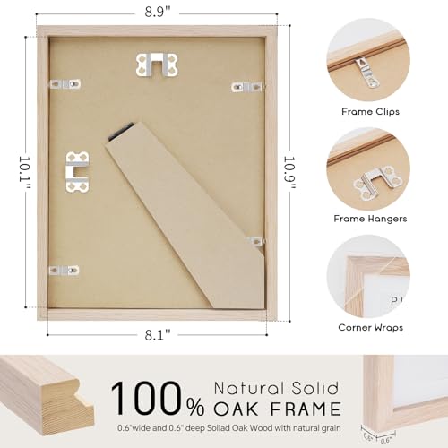 puthiac 8x10 Solid Oak Wood Picture Frame, Fits 6x8 with Mat or 8x10 Without Mat, Wall or Tabletop Display with Stand, Ver...