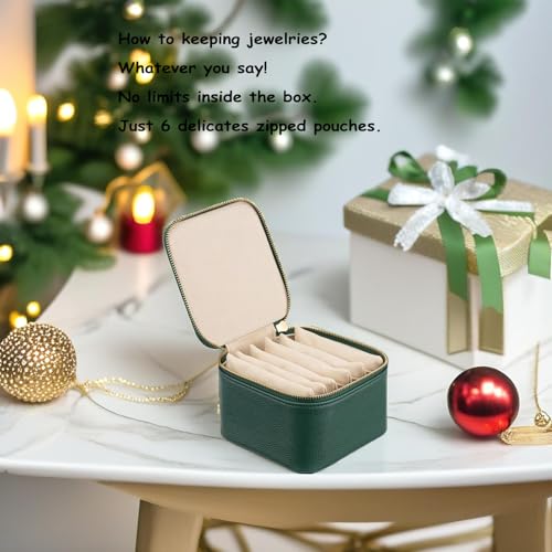 VLANDO Travel Jewelry Box Organizer – Portable PU Leather Jewelry Case with 6/8/12 Zippered Pouches, Compact Storage for E...