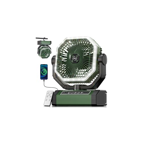 Allsion Portable Fan, 24000mAh Rechargeable fan with Remote & LED, Camping Fan 4 Speed Strong Airflow, Desk/Camping/Outdoo...