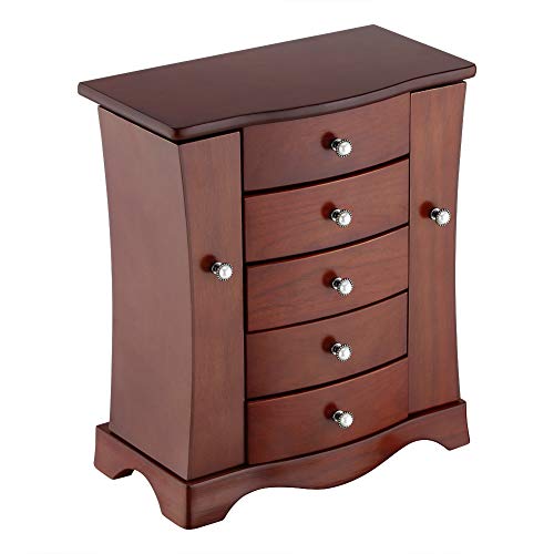 RR ROUND RICH DESIGN Jewelry Box - Made of Solid Wood with Tower Style 4 Drawers Organizer and 2 Separated Open Doors on 2...