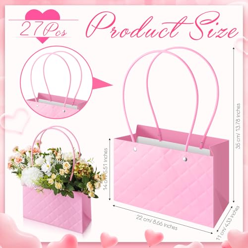 TaoBary 27 Pcs Flower Boxes for Arrangements Floral Gift Bouquet Bags Waterproof Kraft Paper Purse with Handles for Valent...