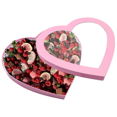 Dylcypheria 12.5inch Empty Big Heart Shaped Gift Box With Window Charcuterie Cardboard Chocolate Strawberry Packaging Vale...