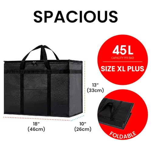 NZ home Insulated Bags for Food Delivery (XL Plus) Grocery Shopping Cooler Bag, Pizza Delivery, Hot & Cold Catering Tote, ...