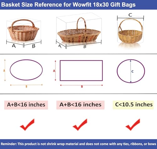 Wowfit Cello Bags,10 CT 18x30 inches Clear Cellophane Bags Perfect for Gift Baskets, Presents, Weddings, Bridal/Baby Showe...