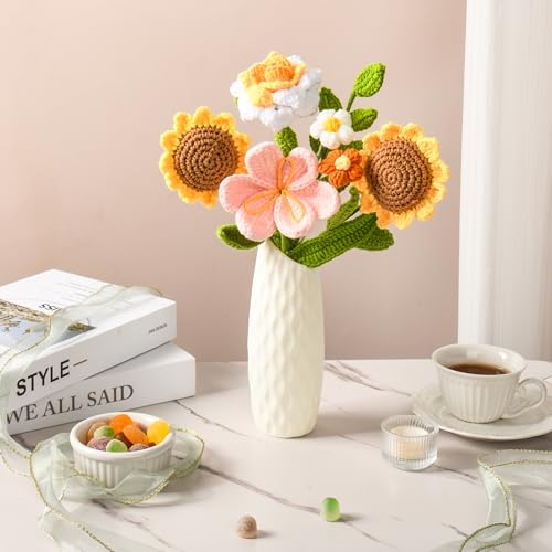 Gouraml Crochet Flower Bouquet, Orange Crochet Flowers for Mother's Day, Crochet Sunflowers Tulips Roses Bouquet for Valen...