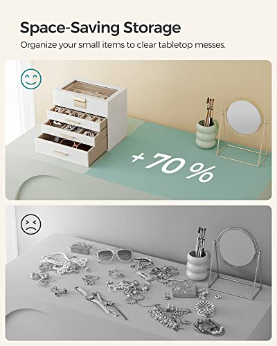 SONGMICS GISELLA Collection - Jewelry Box Organizer, 4-Layer Jewelry Storage with 3 Drawers, Shiny Metal Hardware, Glass L...