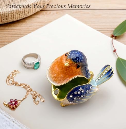 Robin Bird Jewelry Trinket Boxes Hinged Ring Box.Collectible Bird Figurines Home Decor Gifts for Women.Necklace Rings Earr...