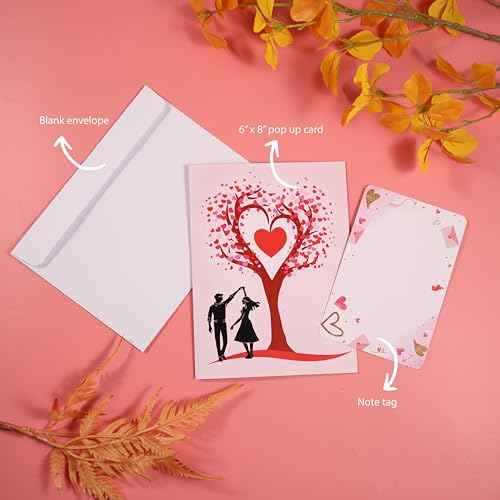 Pop Up Anniversary Card, 3D Love Tree Hearts Couple Wedding Card for Her, Wife, Husband, Him, Couple; Ideal Gift for Weddi...