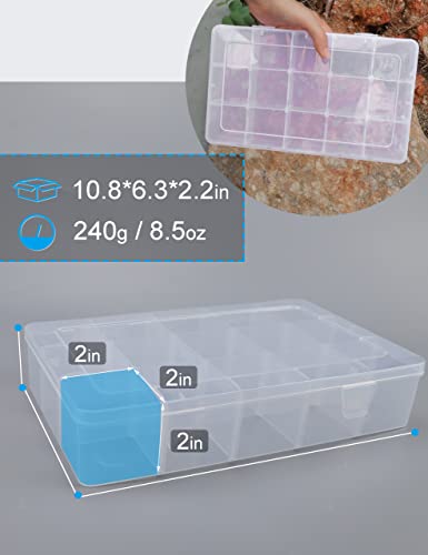 Hlotmeky Plastic Organizer Box with Dividers - Bead Organizer, 15 Large Grids, Clear Snack Box Container