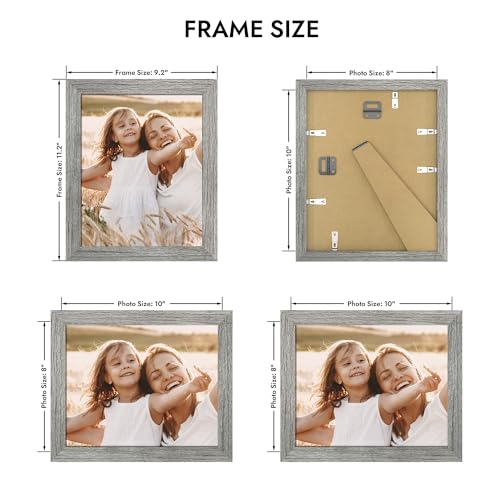 Hongkee 8x10 Picture Frame, Made of Real Glass and Wooden Frame, Horizontal and Vertical Display for Wall or Tabletop (Gre...