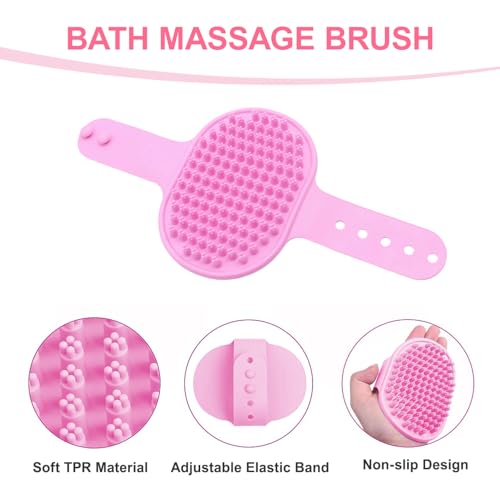 Kemodia 6PCS Pink Dog Washing Kit with Dog Brush, Shampoo Brush, Bath Scrubber,Washing Gloves, 39.7" × 20.5" Towel and Big...
