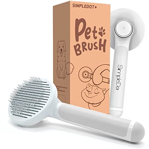 SimpleDot Self Cleaning Slicker Brush for Dogs and Cats, Pet Grooming Hair Brush, Removes Undercoat, Loose Hair, Mats, Tan...