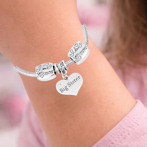 Infinity Collection Big Sister Bracelet – Silver-Tone Heart Charm Jewelry with I Love You More Beads – Adjustable Gift Bra...
