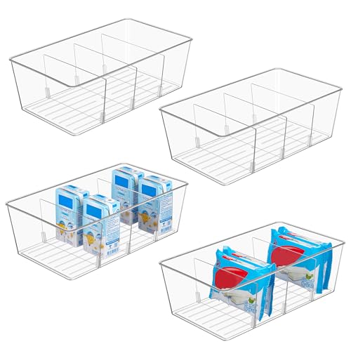 Vtopmart 4 Pack Food Storage Organizer Bins, Clear Plastic Bins for Pantry, Kitchen, Fridge, Cabinet Organization and Stor...