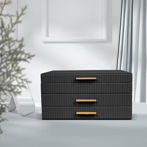 Dajasan Jewelry Box Organizer, 3-Tier Jewelry Storage with 2 Drawers, Large Jewelry Boxes for Women, PU Leather Surface wi...