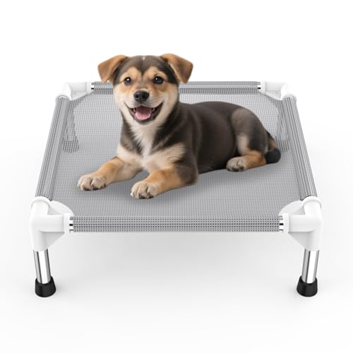 Elevated Dog Bed with Teslin Cooling Fabric - Lightweight Dog Cot for Small Dogs, Waterproof & Washable Breathable Mesh, R...